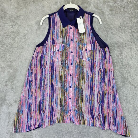 BCBGMAXAZRIA Shirt Womens Small Purple Artist Stroke Tunic Button Front Flowy - Picture 1 of 9